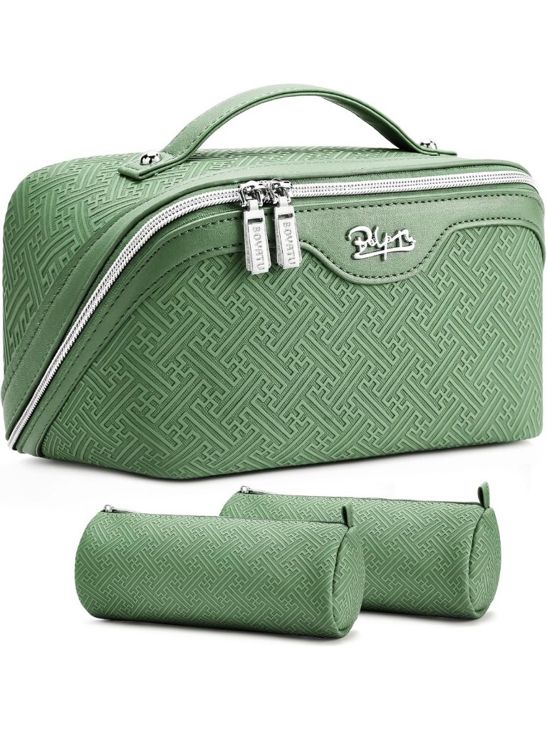 Vintage-Inspired Travel Makeup Bag Set | Large Capacity Cosmetic Organizer - 3